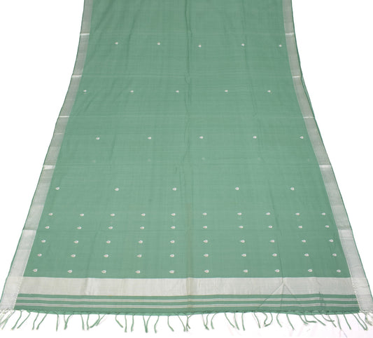 Sushila Vintage Aqua Green Floral Saree Woven 100% Pure Cotton Soft Sari Fabric