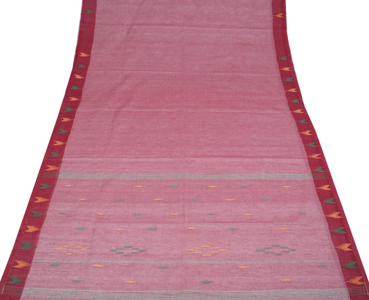 Sushila Vintage Bengal Tant Saree 100% Pure Cotton Hand Woven Maroon Sari Fabric