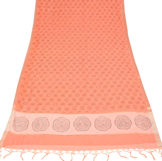 Sushila Vintage Peach Saree 100%Pure Cotton Silk Warli Print & Woven Sari Fabric