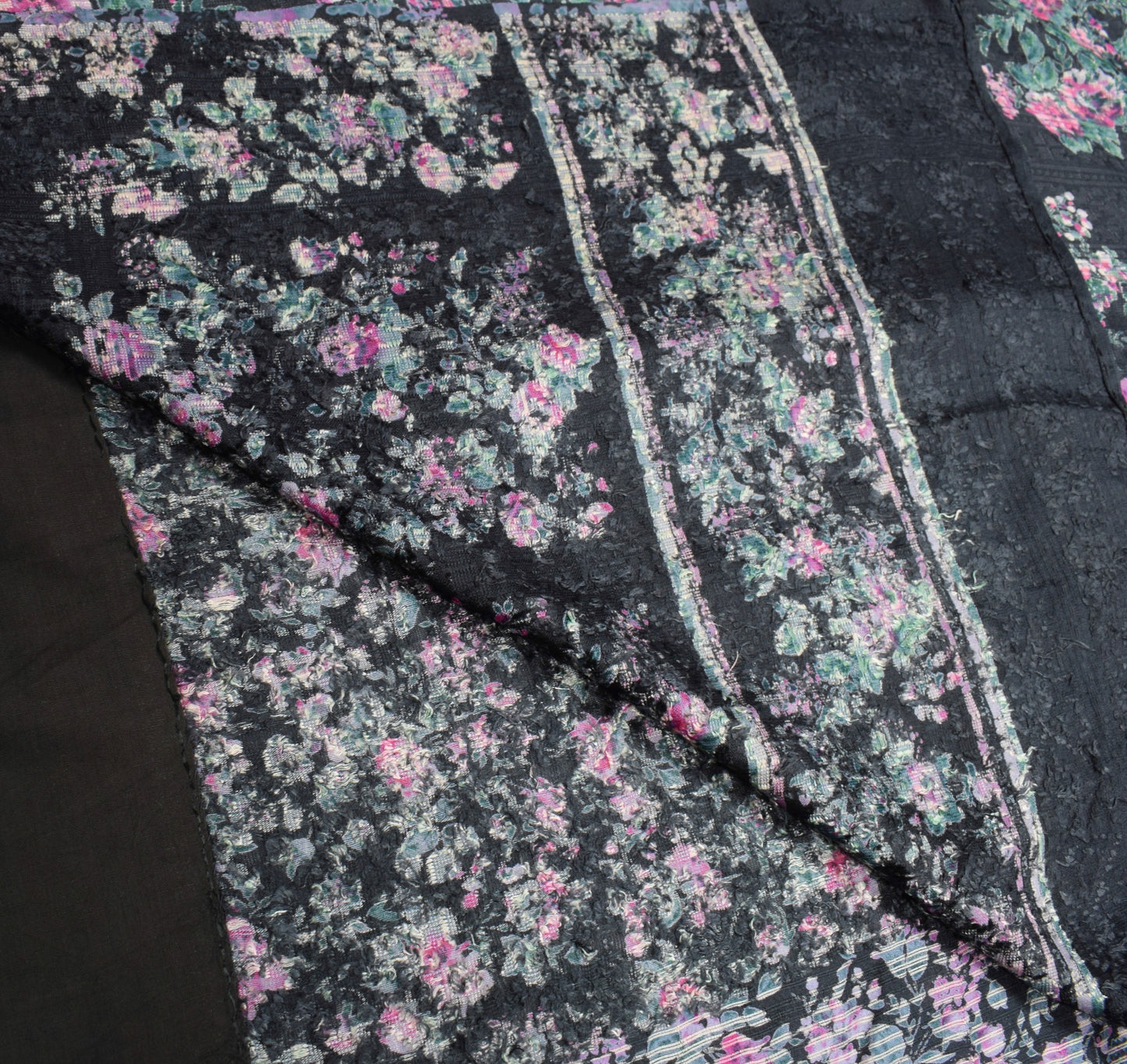 Sushila Vintage Black Floral Saree Pure Silk Printed & Woven Soft Sari Fabric