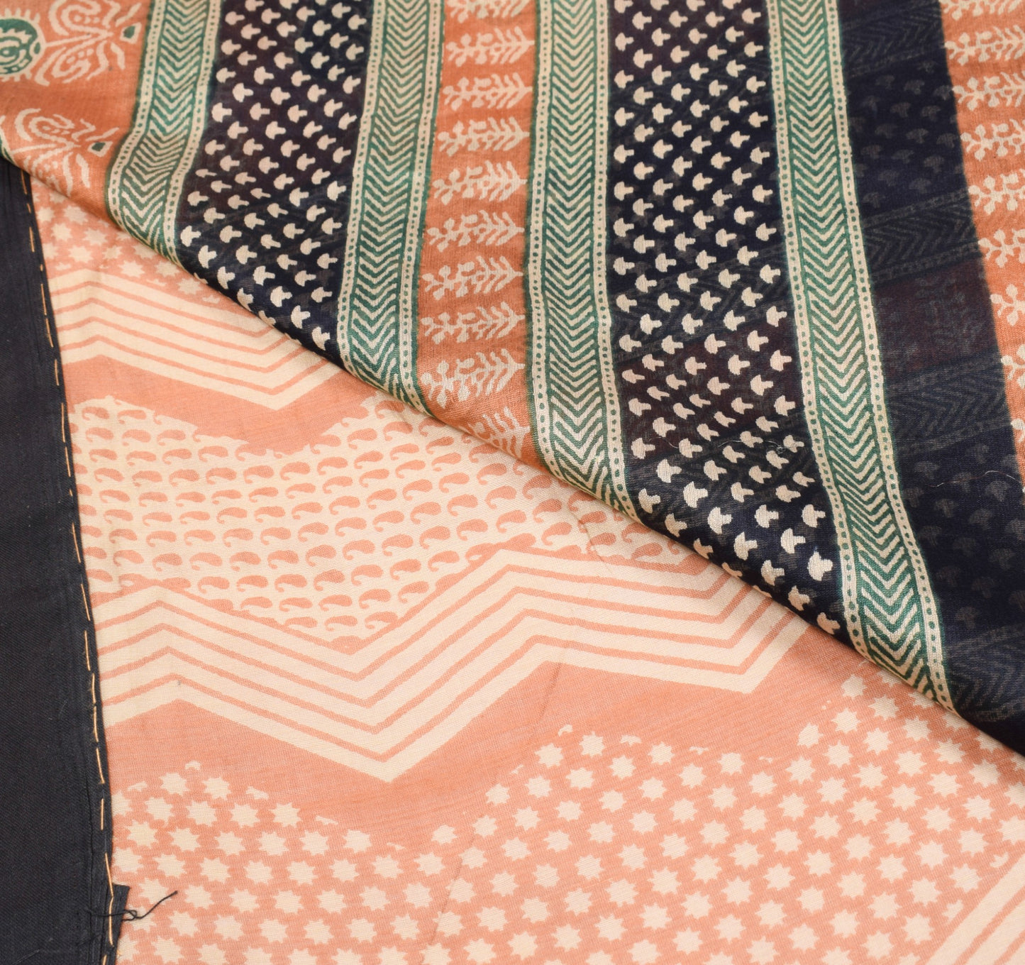 Sushila Vintage Hand Block Peach Saree Pure Cotton Silk Woven 5Yds Sari Fabric