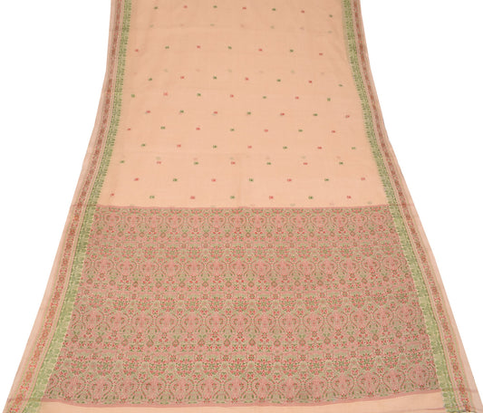 Sushila Vintage Brown Woven Saree 100% Pure Cotton Handloom Indian Sari Fabric
