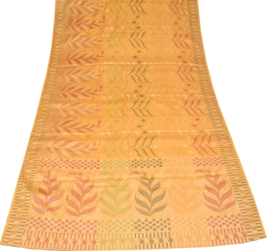 Sushila Vintage Mustard Floral Saree 100%Pure Tussar Silk Woven Sari Soft Fabric