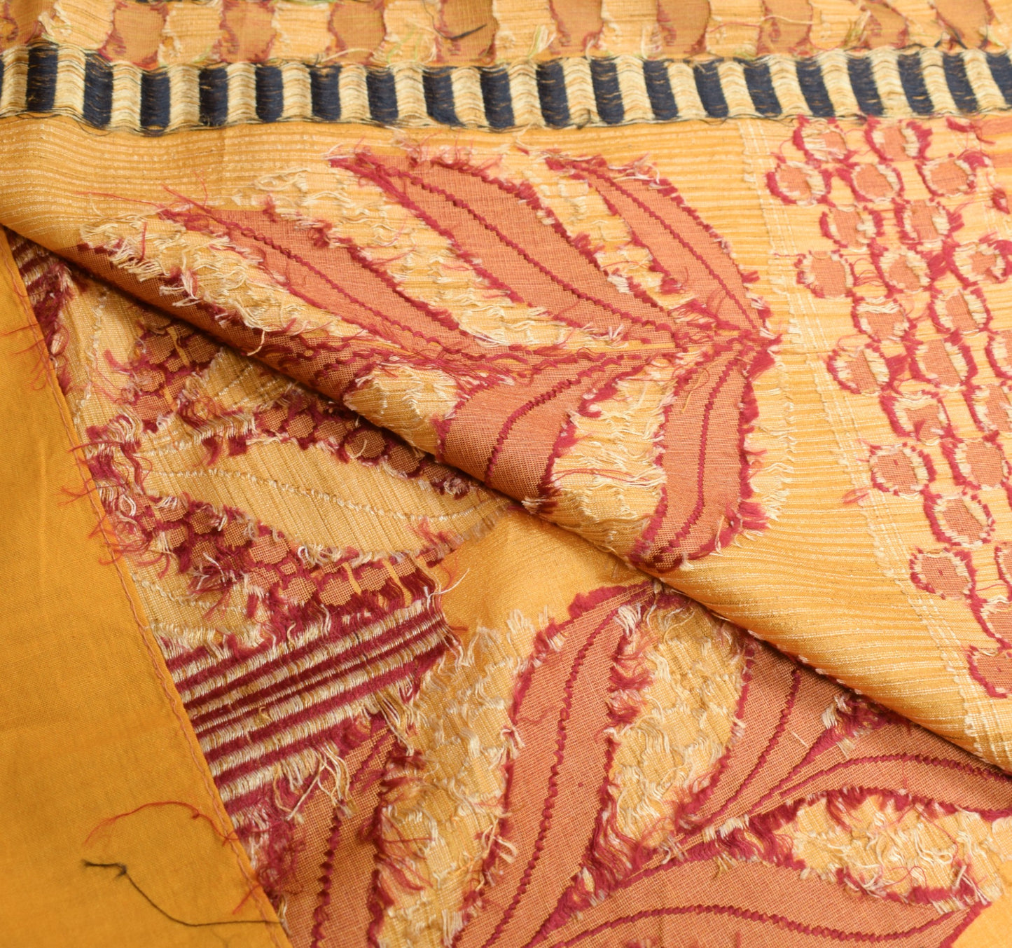 Sushila Vintage Mustard Floral Saree 100%Pure Tussar Silk Woven Sari Soft Fabric