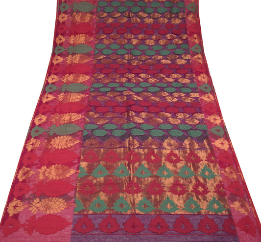 Sushila Vintage Magenta Heavy Saree ArtSilk Handwoven Dhakai Jamdani Floral Sari