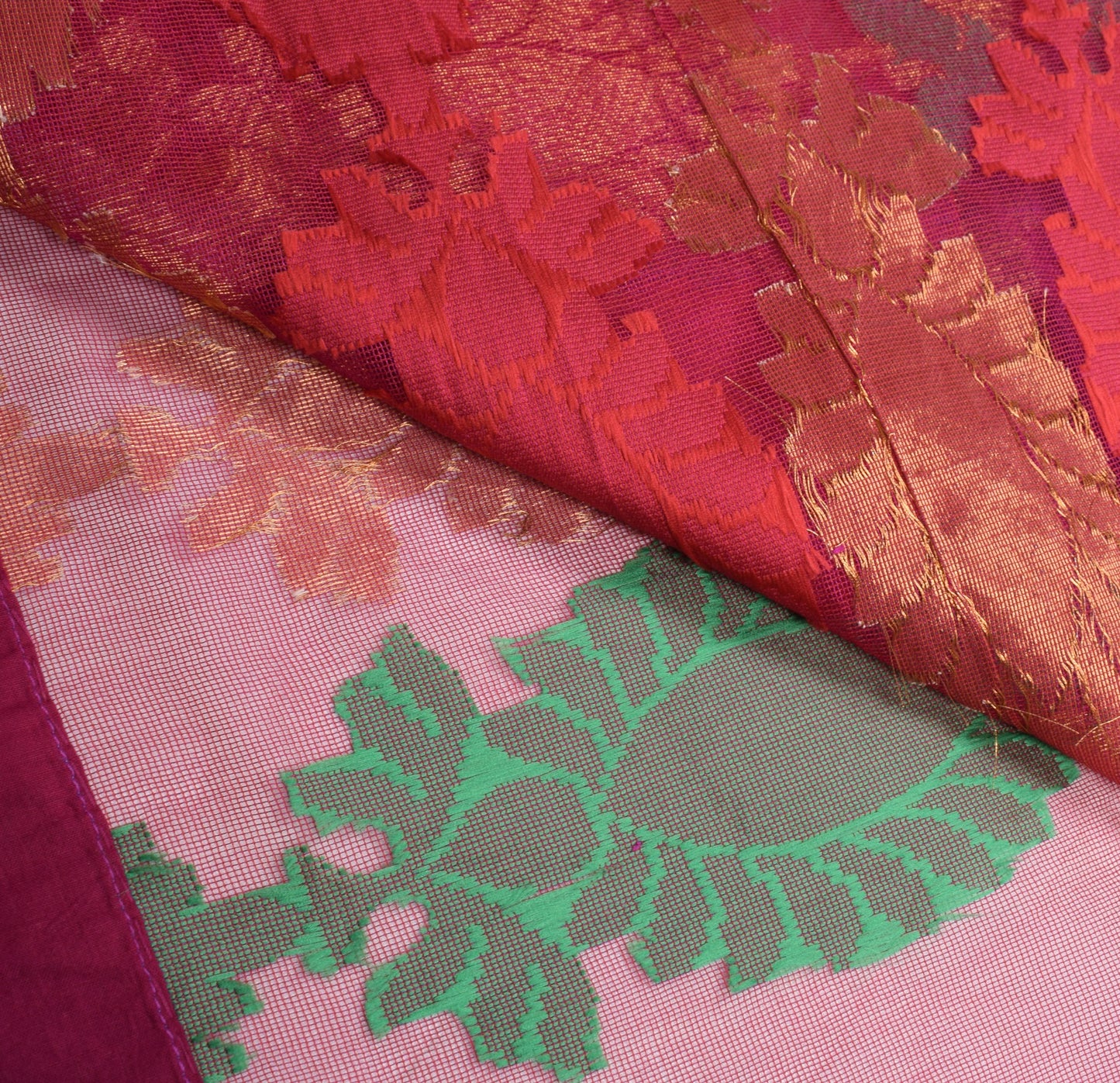 Sushila Vintage Magenta Heavy Saree ArtSilk Handwoven Dhakai Jamdani Floral Sari