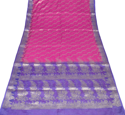 Sushila Vintage Magenta Saree Purple Border Pallu Woven Pure Tussar Sari Fabric