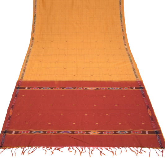 Sushila Vintage Mustard Maroon Saree Cotton Silk Checks Woven Handloom Sari