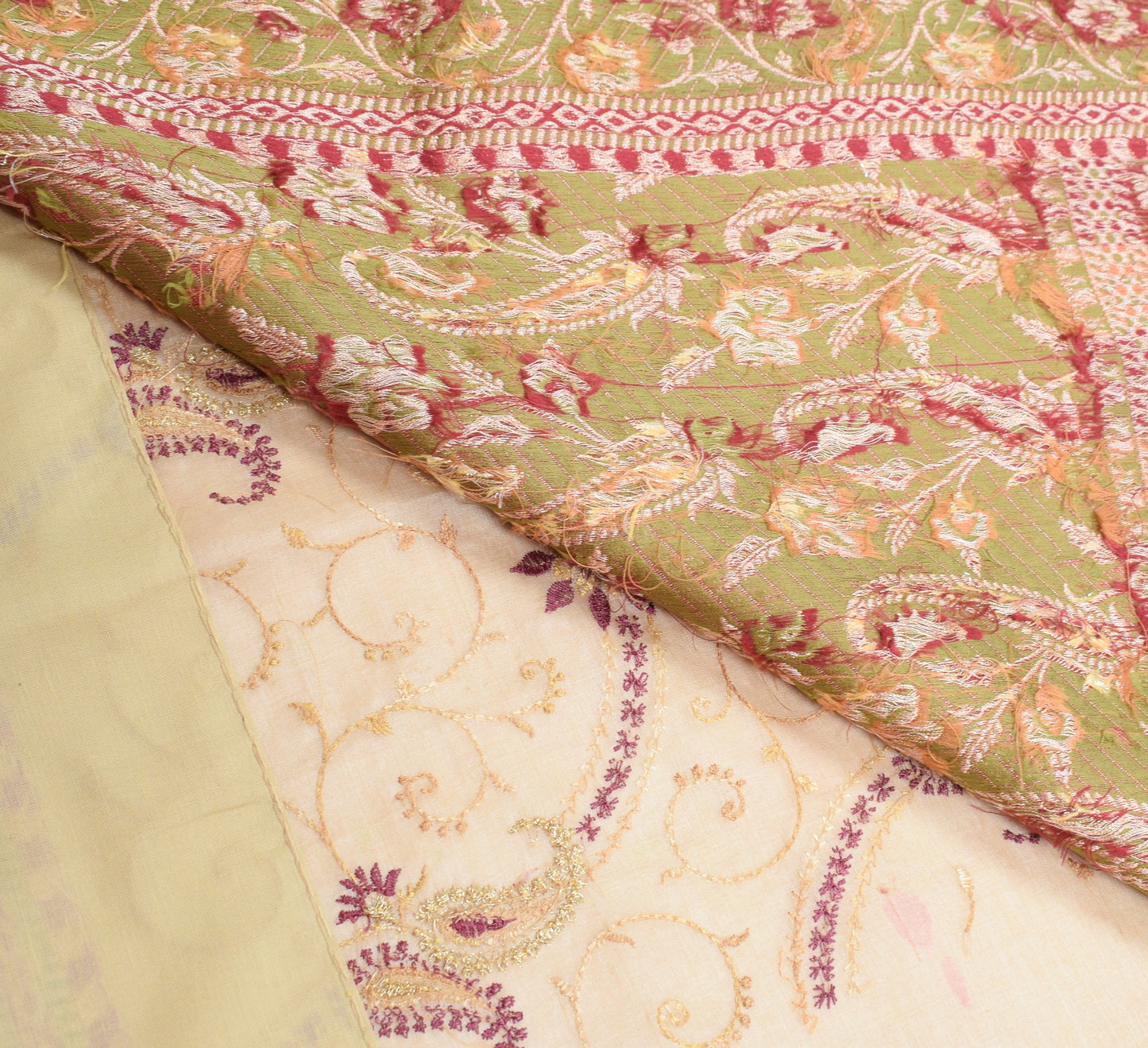 Sushila Vintage Light Brown Saree Pure Tussar Silk Embroidery Floral Sari Fabric