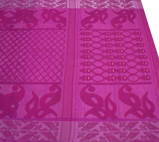 Sushila Vintage Fuchsia Heavy Saree Pure Cotton Handwoven Dhakai Jamdani Sari