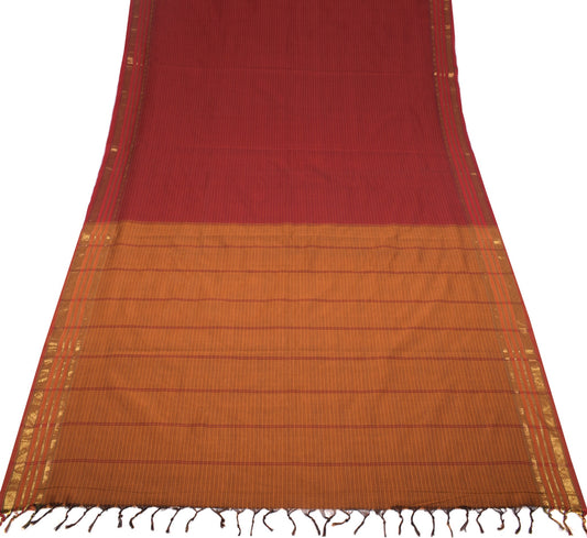 Sushila Vintage Maroon Kanchipuram Saree Pure Cotton Stripe Zari Border Sari