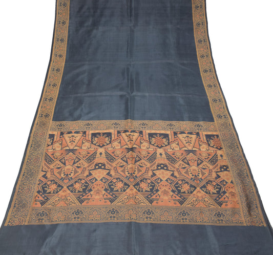 Sushila Vintage Dark Gray Saree Pure Silk Plain Body Woven Border Pallu Sari