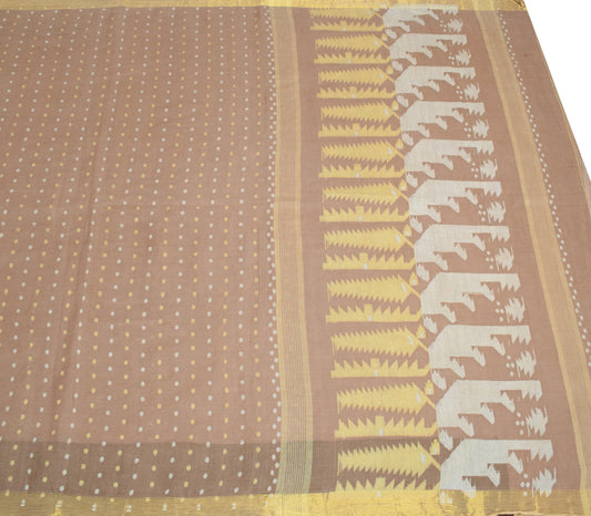 Sushila Vintage Brown Saree Pure Cotton Bengal Tant Woven Indian Sari Fabric