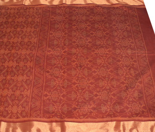 Sushila Vintage Dark Rust Saree Pure Cotton Printed with Zari Border Sari Fabric