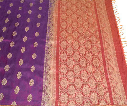 Sushila Vintage Purple Dual Toned Saree Woven Floral Pure Silk Soft Sari Fabric