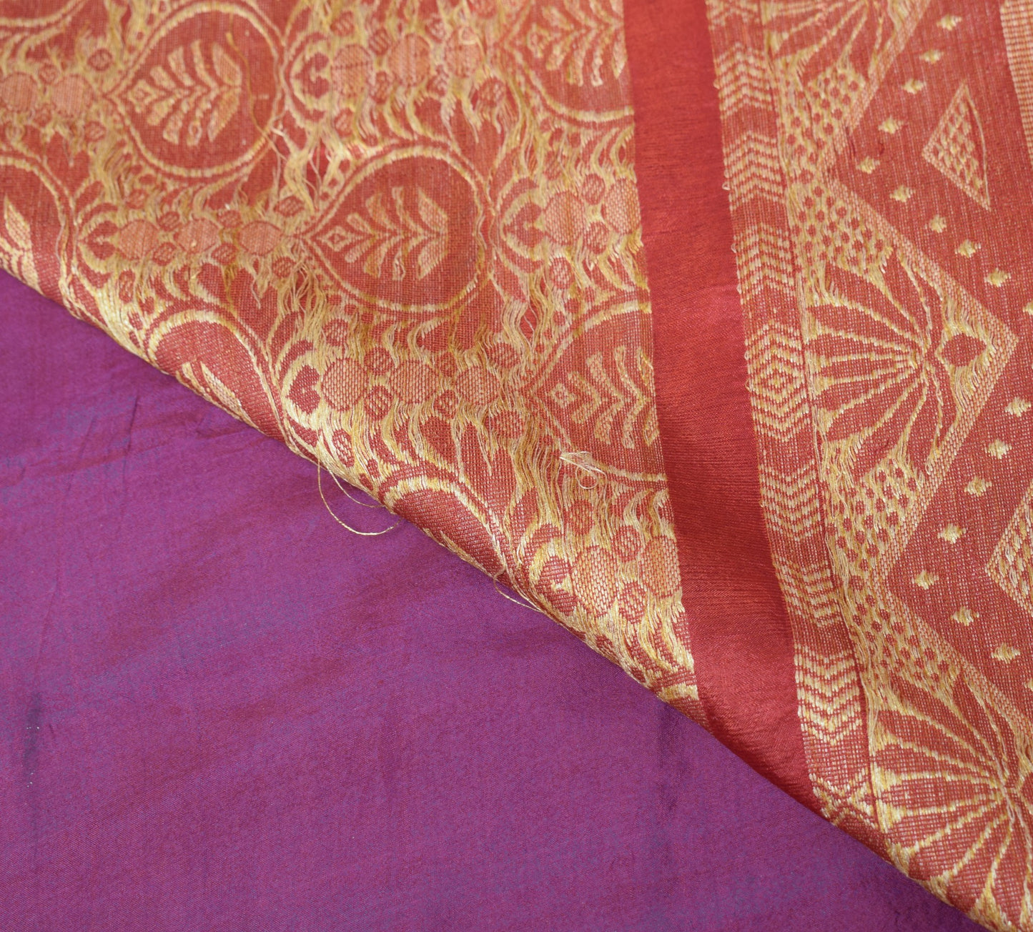 Sushila Vintage Purple Dual Toned Saree Woven Floral Pure Silk Soft Sari Fabric