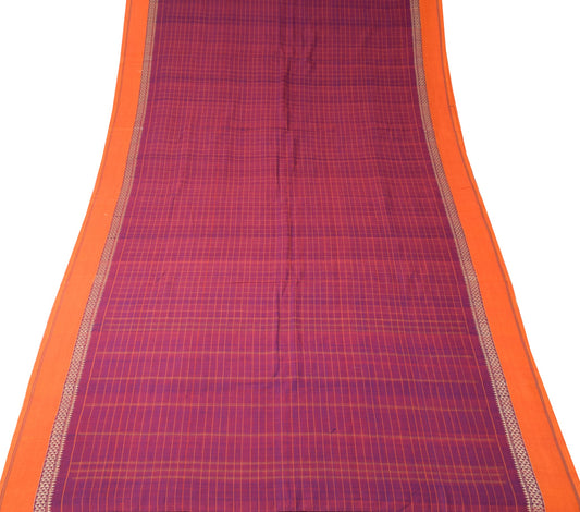 Sushila Vintage Purple Dual Toned Saree Pure Cotton Checks Handloom Sari Fabric