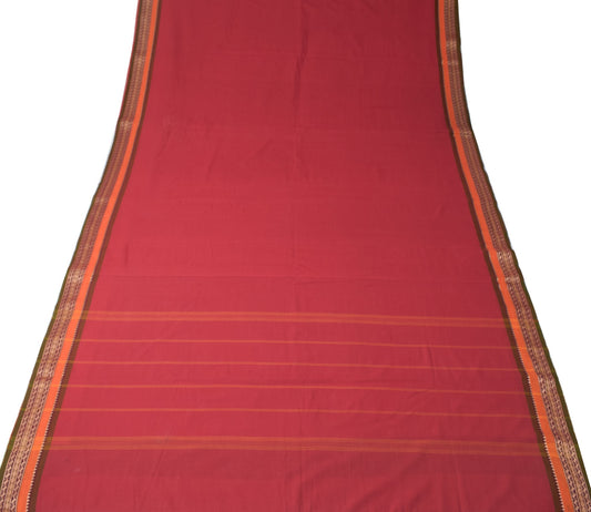 Sushila Vintage Maroon Saree Rudraksh Border Pure Cotton Handloom Sari Fabric