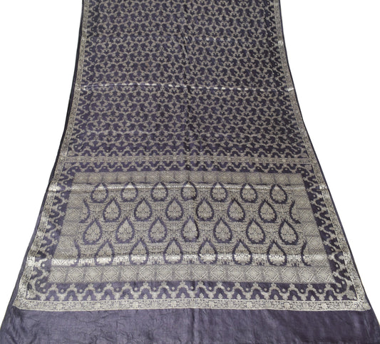 Sushila Vintage Deep Purple Saree Floral Woven Pure Tussar Silk SoftSari Fabric