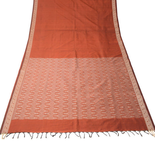 Sushila Vintage Rust Plain Saree Peacock Border Pure Cotton Silk Handwoven Sari