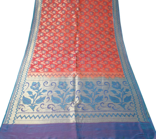 Sushila Vintage Rust Saree Banarasi Zari Brocade Premium Pure Cotton Silk Sari