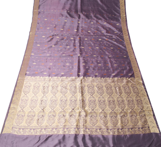 Sushila Vintage Dark Mauve Saree Pure Silk Floral Woven Soft Sari Craft Fabric