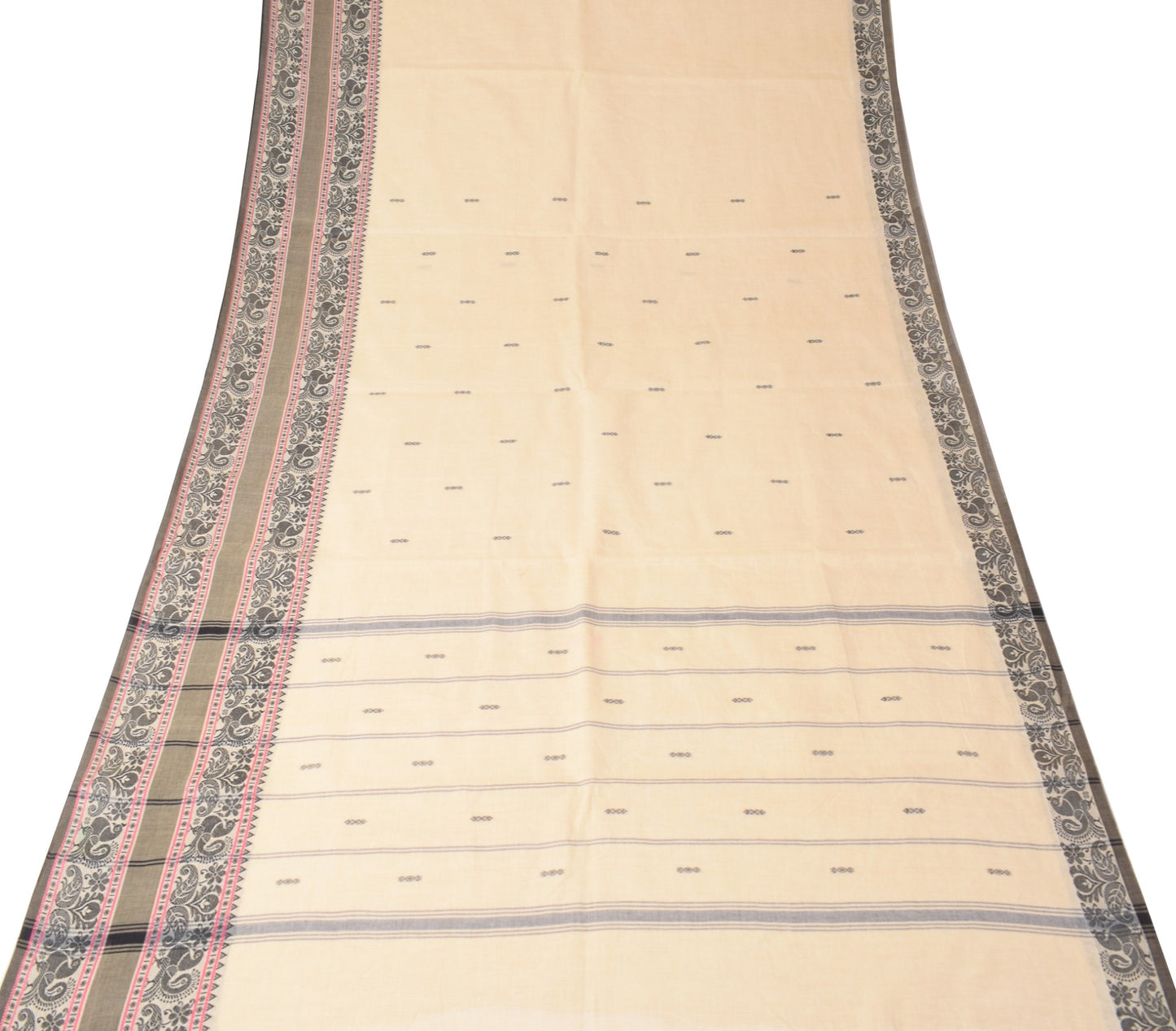 Sushila Vintage Cream Handloom Saree Chettinad Pure Cotton Sari Fabric