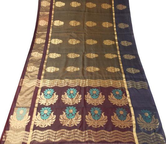 Sushila Vintage Zari Woven Premium Saree Pure Cotton Silk Dual Tone Sari Fabric