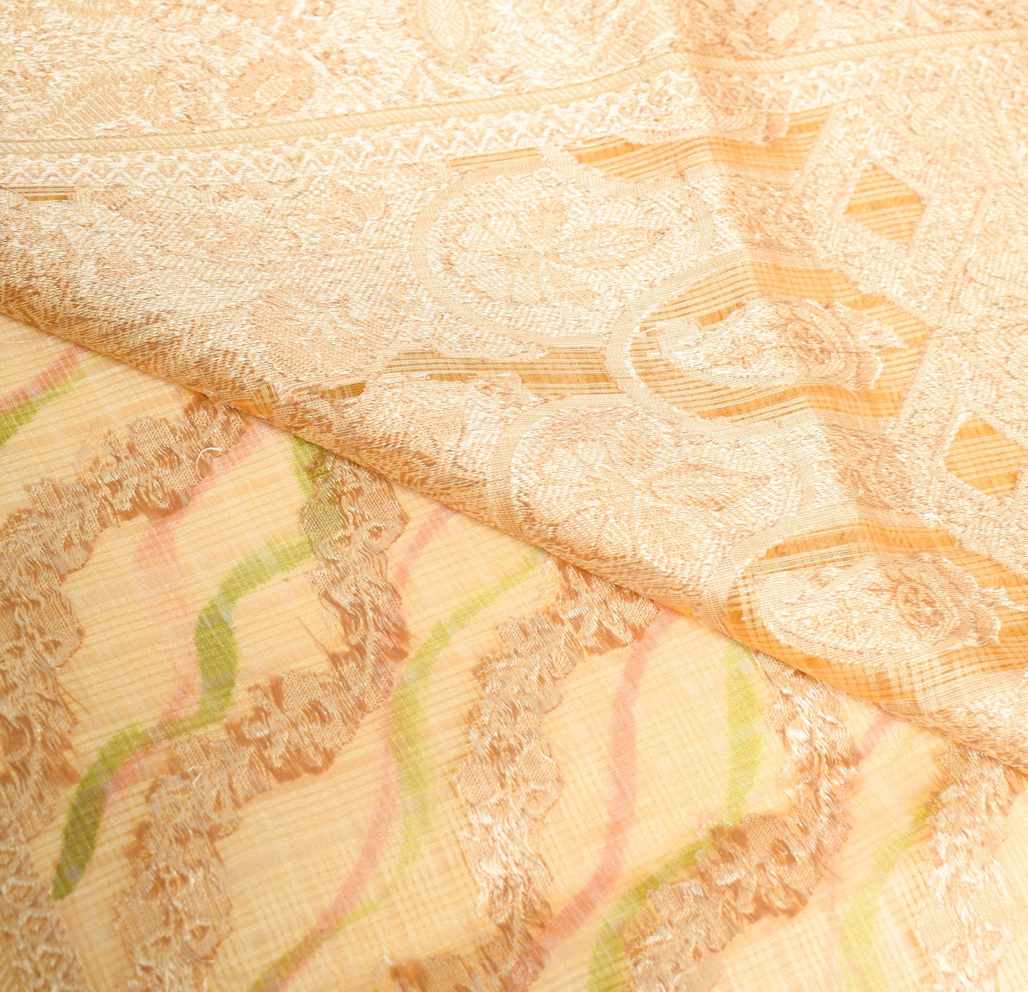 Sushila Vintage Yellow Floral Saree All Over Woven Pure Silk Soft Sari Fabric