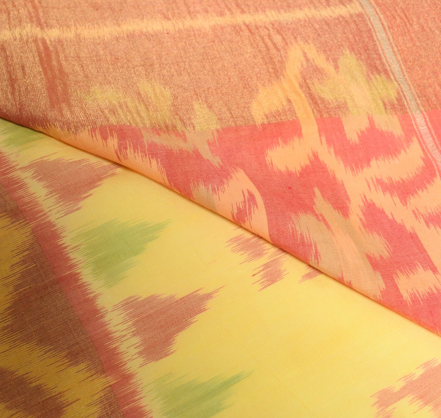 Sushila Vintage Yellow Saree Hand Woven Ikat Patola Pure Cotton Silk Sari Fabric