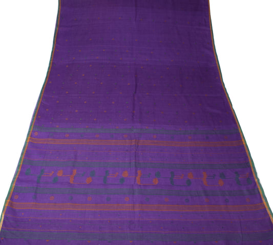 Sushila Vintage Bengal Tant Saree Pure Cotton Woven Purple Handloom Sari Fabric