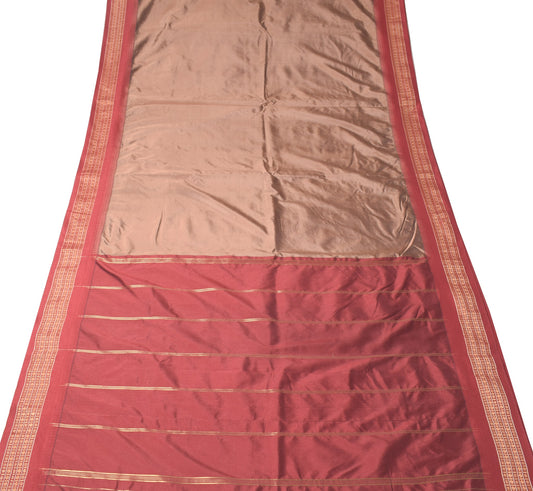 Sushila Vintage Brown Saree Maroon Rudraksh Border Pure Silk Woven Sari Fabric