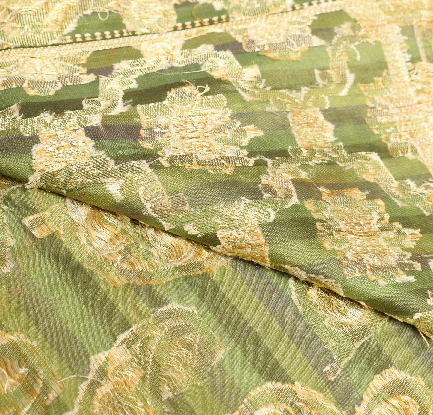 Sushila Vintage Paisley Green Saree All Over Woven Pure Tussar Silk Sari Fabric