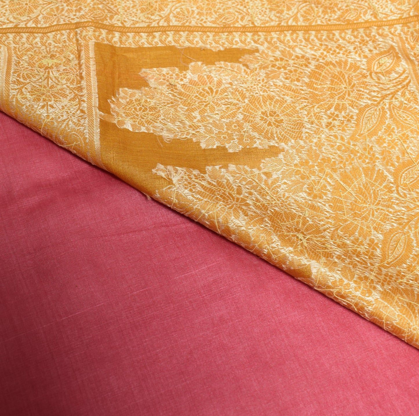 Sushila Vintage Dark Pink Saree Floral Woven Embroidered Pure Tussar Sari Fabric