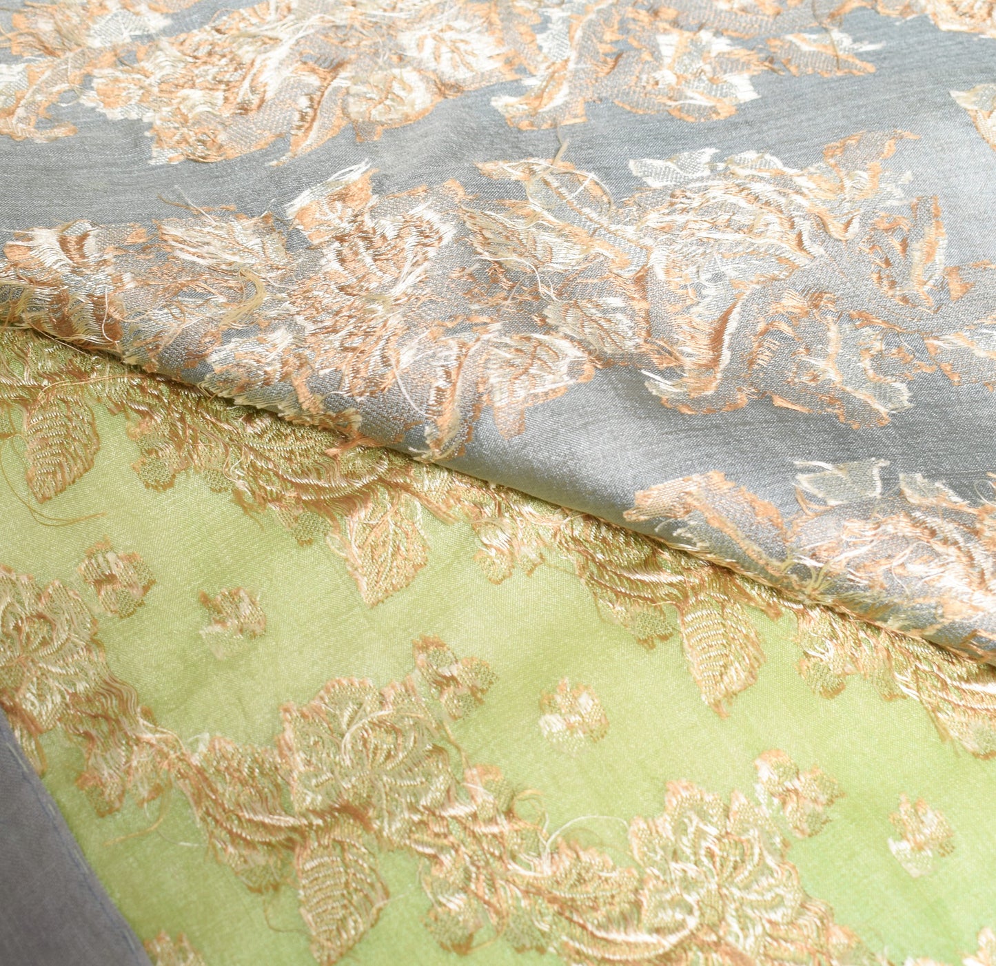 Sushila Vintage Green & Gray Saree Floral Woven 100%Pure Tussar Silk Sari Fabric