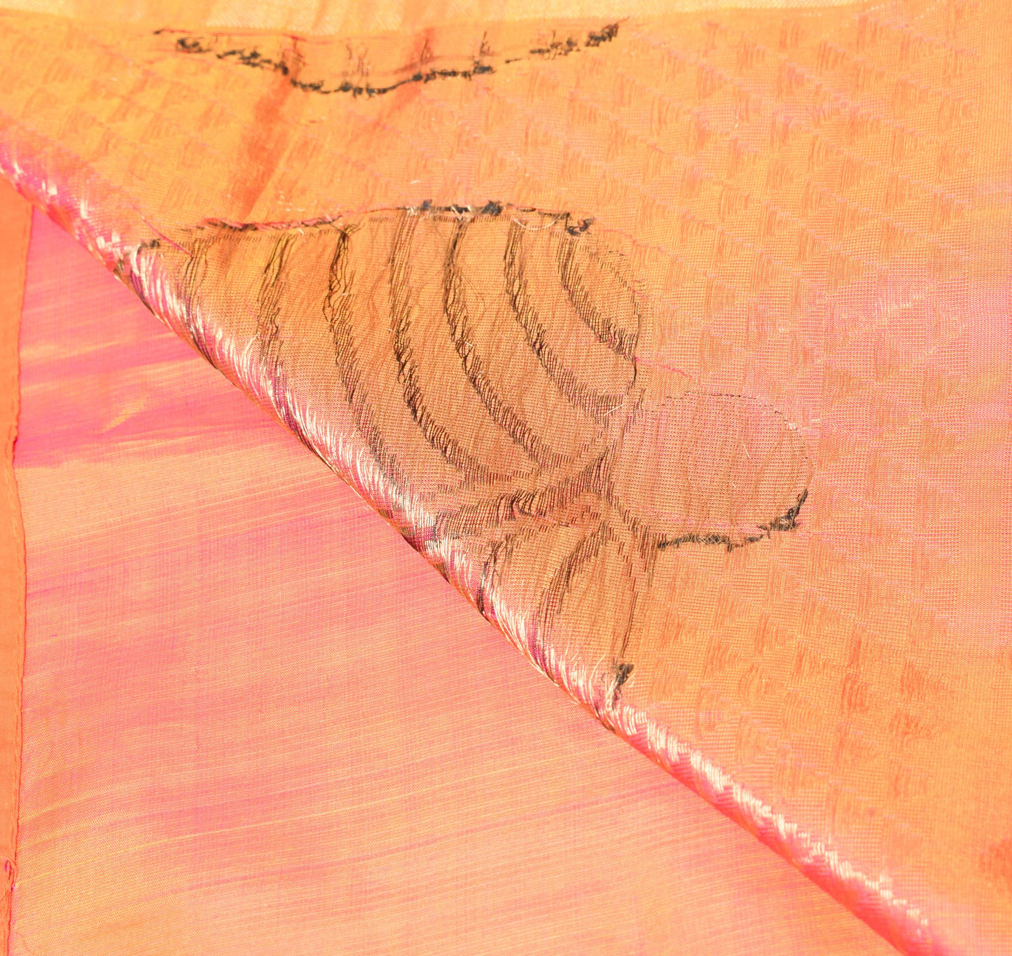 Sushila Vintage Orange Dual Toned Saree Pure Silk HEAVY Brocade 5YD Sari Fabric