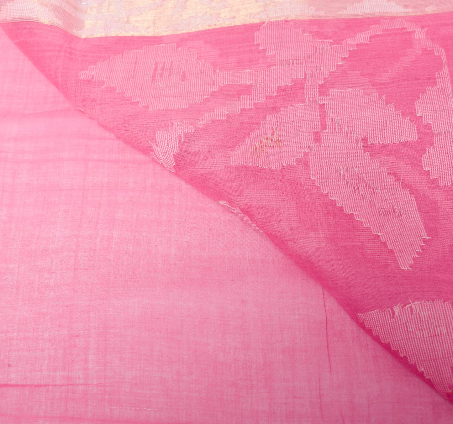 Sushila Vintage Pink Tant Saree 100% Pure Cotton Bengal Handloom 5YD Sari Fabric