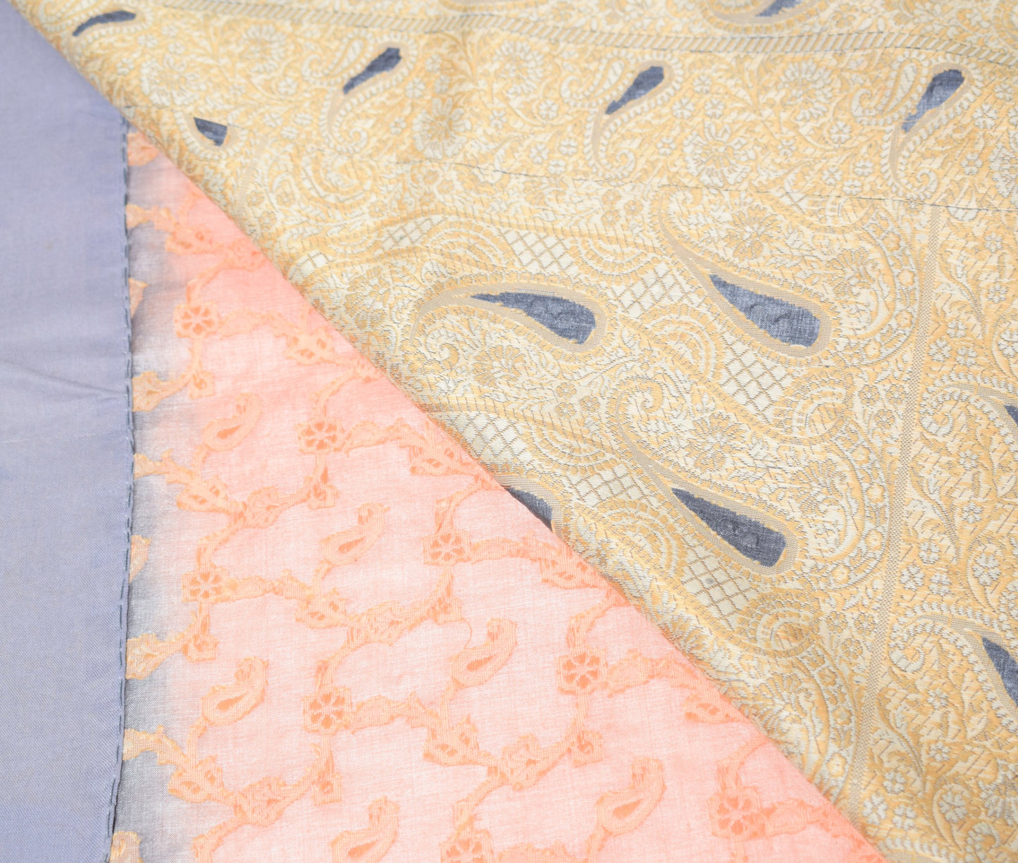 Sushila Vintage Pink Gray Saree Pure Tussar Silk Woven Beaded Stone Sari Fabric