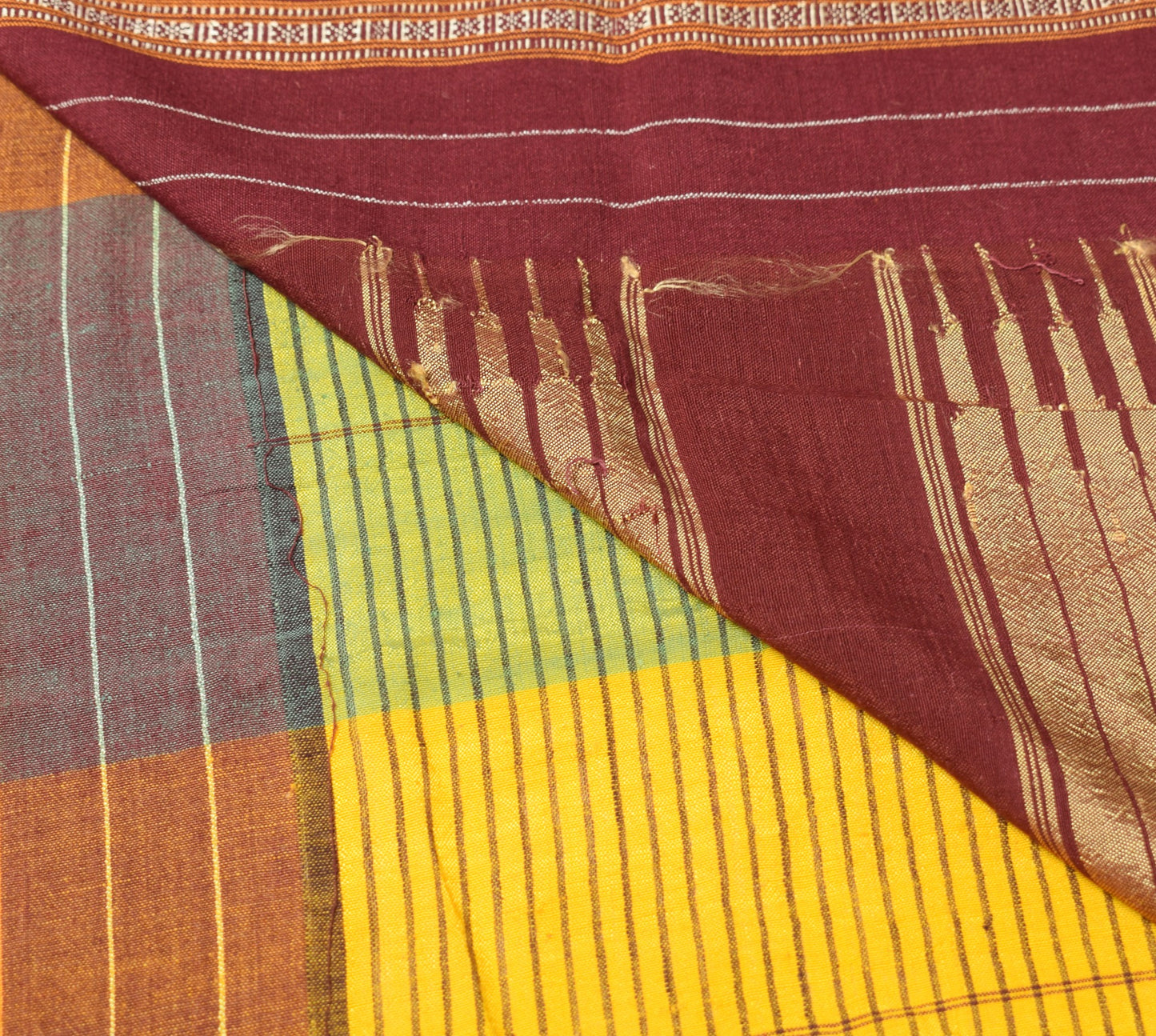Sushila Vintage Yellow Ilkal Saree Maroon Border Pure Cotton Silk Checks Sari