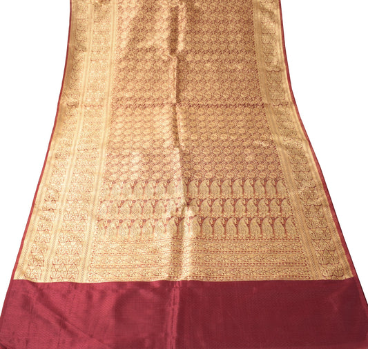 Sushila Vintage Heavy Banarasi Saree Art SatinSilk Woven Maroon Gold Sari Fabric