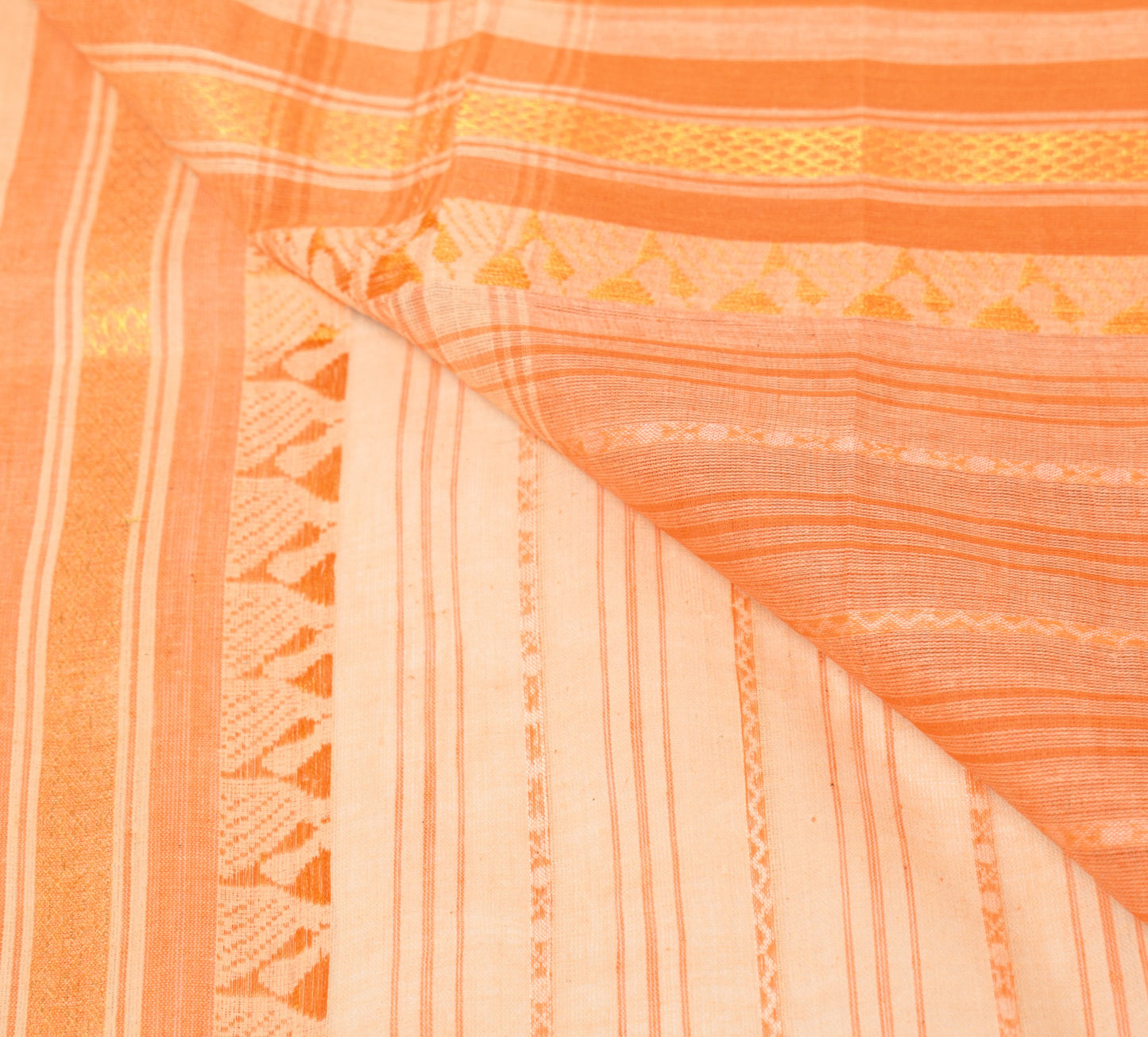 Sushila Vintage Pure Cotton Saree Stripes Woven Broad Border Brown Sari Fabric