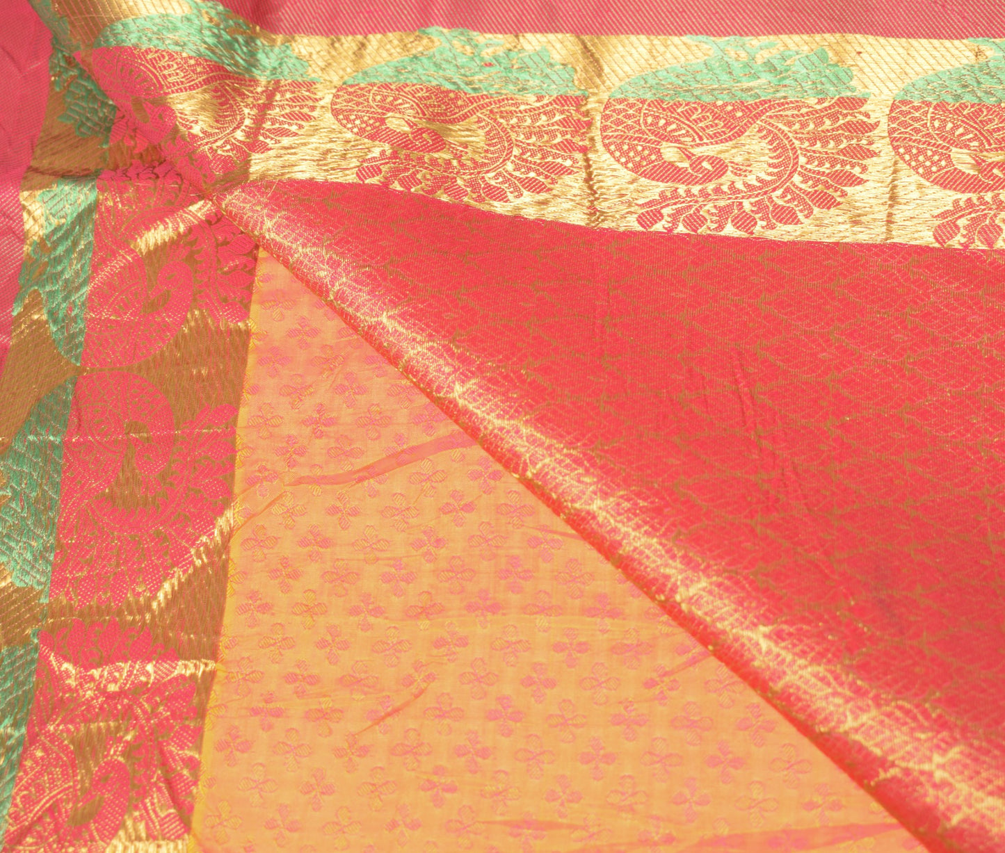 Sushila Vintage Pure Silk Saree Yellow & Magenta Hand Woven Brocade Sari Fabric