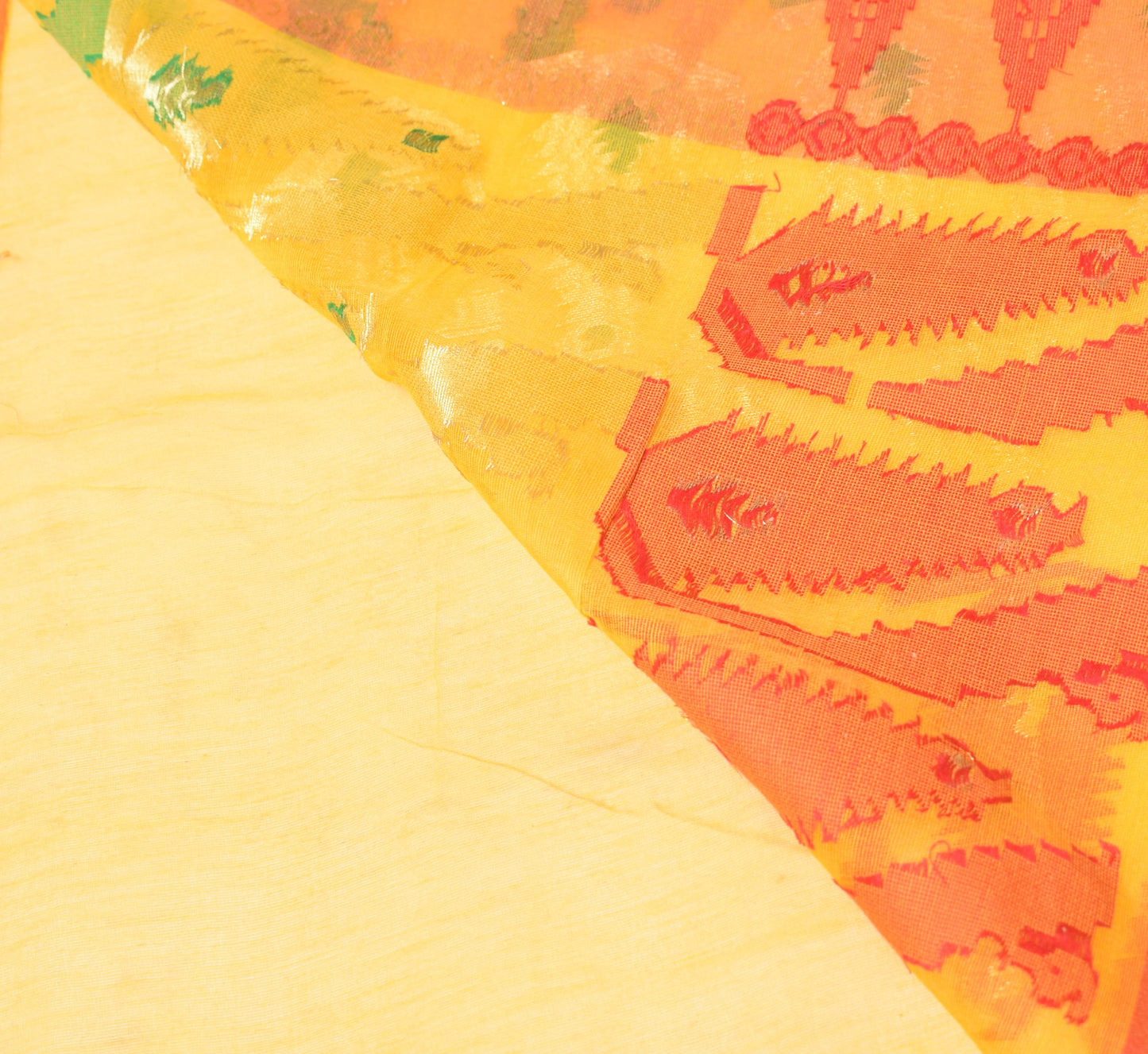 Sushila Vintage Yellow and Red Sari Bengal handloom Jamdani Cotton Silk Saree