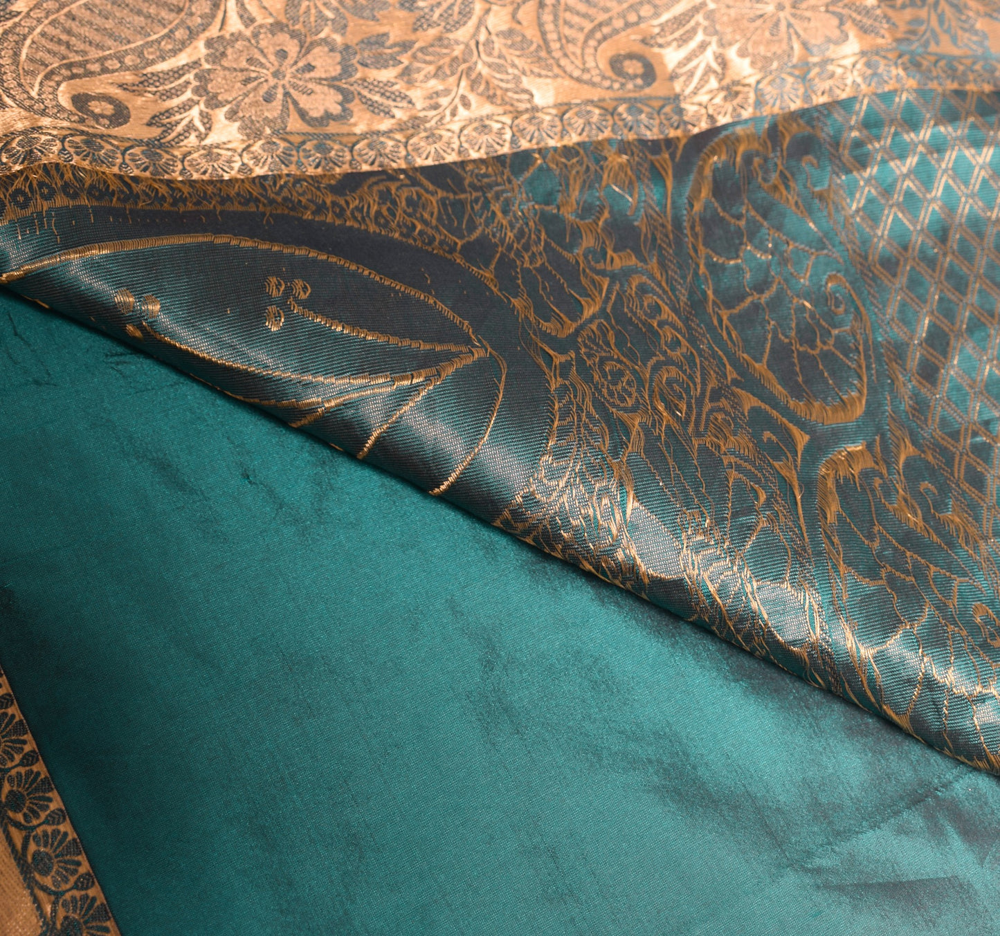 Sushila Vintage Teal Green Saree Woven Zari Brocade Art Silk Sari Craft Fabric
