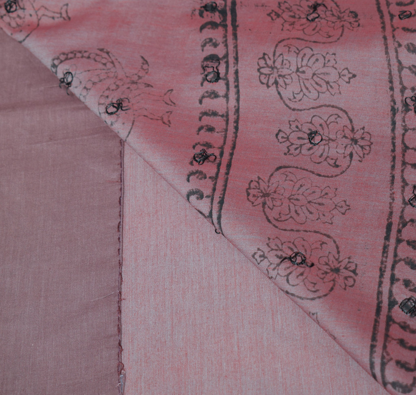 Sushila Vintage Maroon Saree Hand Block with Mirror Work Pure Cotton Sari Fabric