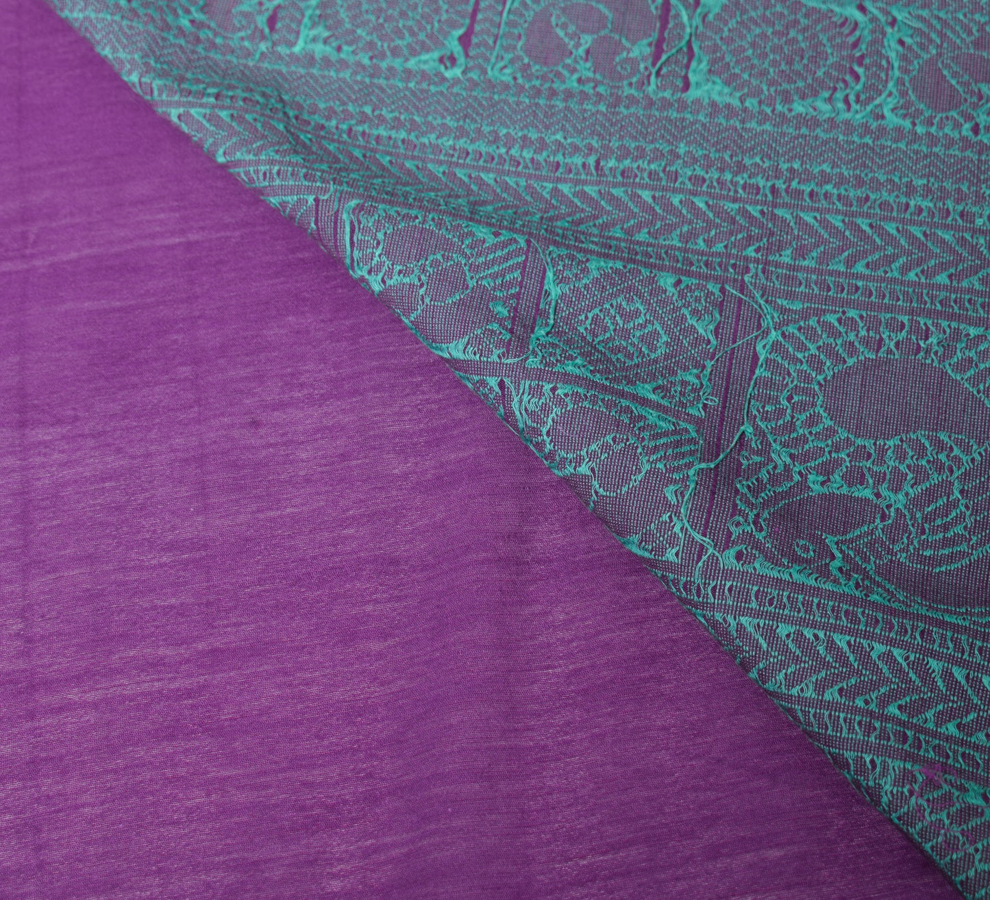 Sushila Vintage Pure Cotton Silk Saree Purple Hand Woven Peacock Sari Fabric