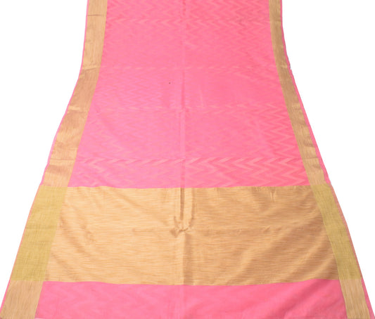 Sushila Vintage Woven Pink Saree Pure Cotton Silk Kota Doria Sari Craft Fabric