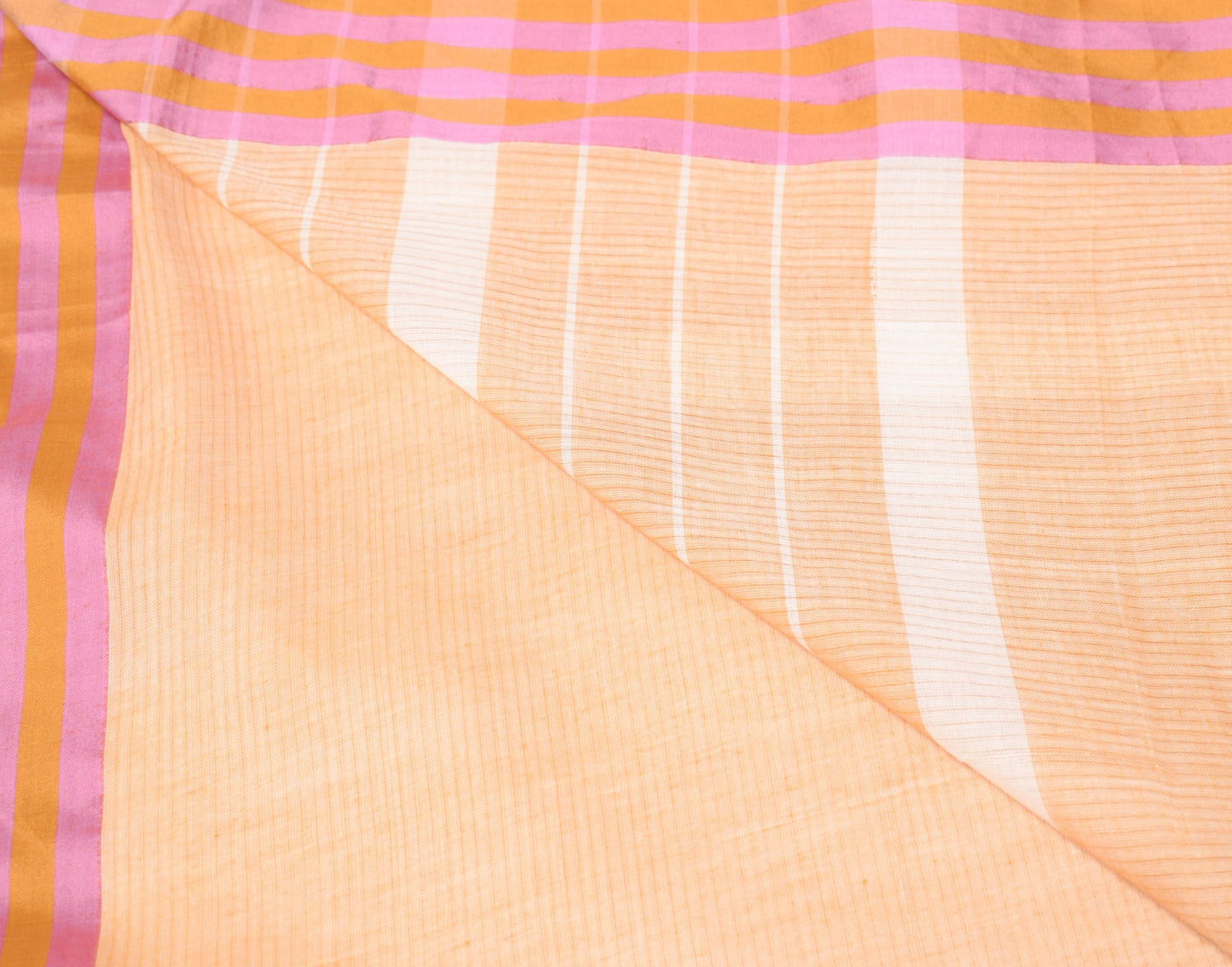 Sushila Vintage Peach Saree Art Cotton Stripes Woven 6 Yard Sari Craft Fabric