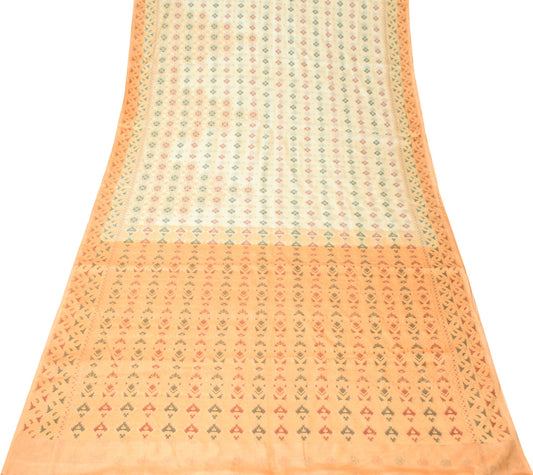 Sushila Vintage Cream Hand Woven Saree Pure Tussar Silk Floral Soft Sari Fabric