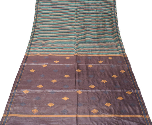 Sushila Vintage Multi-Color Saree Pure Tussar Silk Hand Woven Stripe Sari Fabric